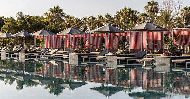 Pool close up and cabanas