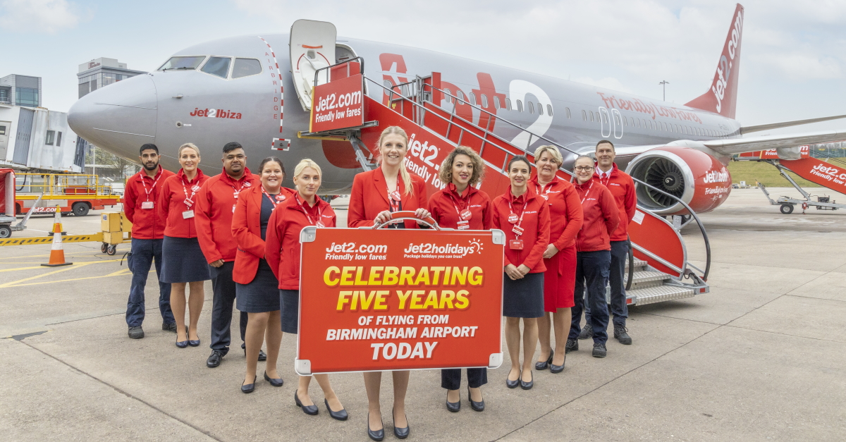 Jet2 marks five years of flights out of Birmingham and Stansted