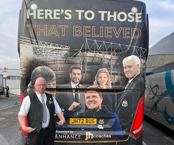 J H Coaches from Birtley with a new NUFC branded coach for Westoe Travel's family day return coach