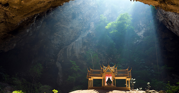 Buddhist pavilion in cave