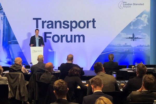 Stansted’s managing director, Gareth Powell, speaking at the annual Transport Forum, held in the airport’s Radisson Blu Hotel.