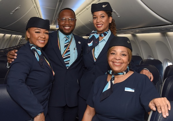 Cabin manager Sandra Russel (pictured right with colleagues at Manchester) 