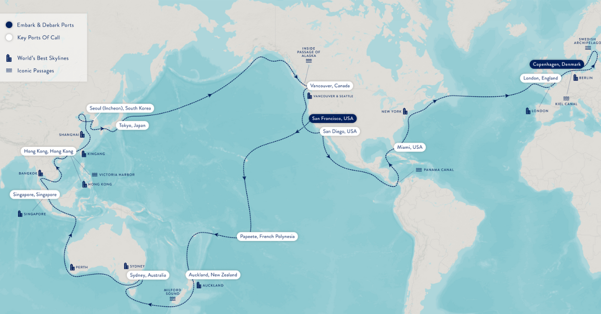 Azamara World Cruise 2027 map. Credit Azamara