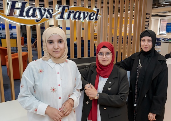 From left: Hind, Houda and Laila at Hays Travel. Picture: David Wood.