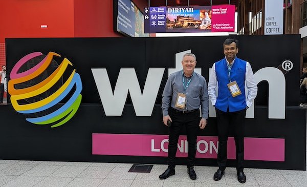 From left: Chris Oakes at WTM London in November with chief financial officer Viral Naik.
