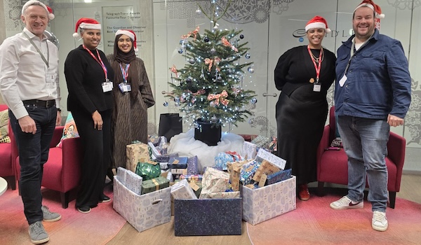 Chris Bayley (left) and Jay Scott (right), Audley Travel, with, from left: Lydia Joseph, Sadia Ramzan Alisha Taite from Royal Borough of Kensington & Chelsea.