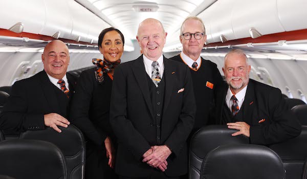  From left: Mike Tear (57), Eva Lews (48), Peter Wanless (68), Neil Brown (59) and Gary Fellowes (63) feature in a new recruitment drive campaign from easyJet. Photo credit: Joe Pepler / PinPep