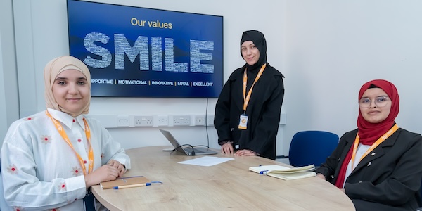 From left: Interns Hind, Laila and Houda at Hays Travel HQ. Picture: David Wood.